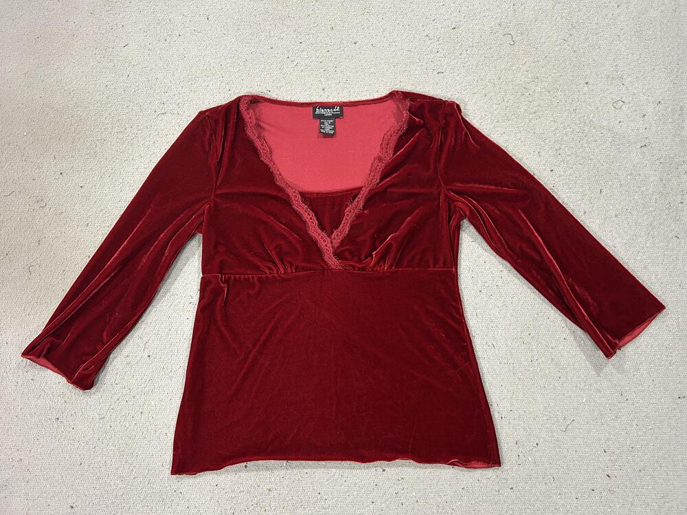 Biyagcda Velvet Top Womens Large Burgundy Lace V Neck Coquette Career Babydoll
